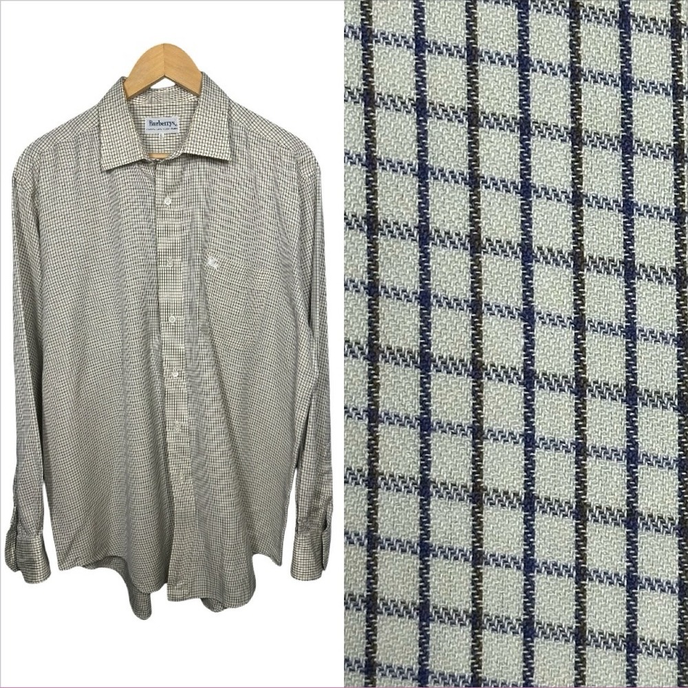 Burberrys of London Mens Button Up Long Sleeve‎ Shirt Size L Checkered Plaid Lux